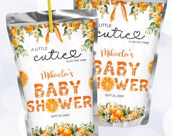 Bearbeitbare Babypartyvorlage, ein kleiner süßer Juice Label Party Favor, kleine süße Babyparty, orange Babypartybevorzugung, Sommer Zitrusfrüchte