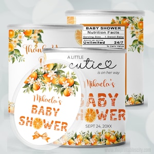 A Little Cutie Baby Shower Pringles Wrapper, Orange Baby Shower Favor, Citrus Baby Shower Editable Template, A Little Cutie Is On The Way