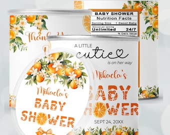 A Little Cutie Baby Shower Pringles Wrapper, Orange Baby Shower Favor, Citrus Baby Shower Editable Template, A Little Cutie Is On The Way