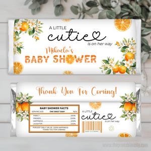 Little Cutie Baby Shower Chocolate Bar Wrapper, Orange Baby Shower Favor, Citrus Baby Shower Editable Template, A Little Cutie Is On The Way