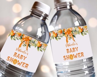 Editable Baby Shower Template, A Little Cutie Is On The Way Party Decor, Little Cutie Baby Shower Water Label,Orange Baby Shower Party Favor
