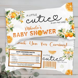 Editable Little Cutie Is On The Way Rice Krispies Wrapper, A Little Cutie Baby Shower Favor, Orange Baby Shower, Summer Citrus Printable