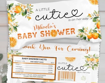 Editable Little Cutie Is On The Way Rice Krispies Wrapper, A Little Cutie Baby Shower Favor, Orange Baby Shower, Summer Citrus Printable
