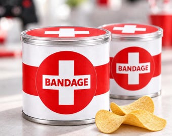 Bandage Pringles Wrapper & Lid Labels, Gamer Birthday Party Favors, Red and White Printable PDF