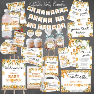 Editable A Little Cutie Is On The Way Party Decor Bundle, A Little Cutie Baby Shower Party Package, Orange Baby Shower, Summer Citrus Theme