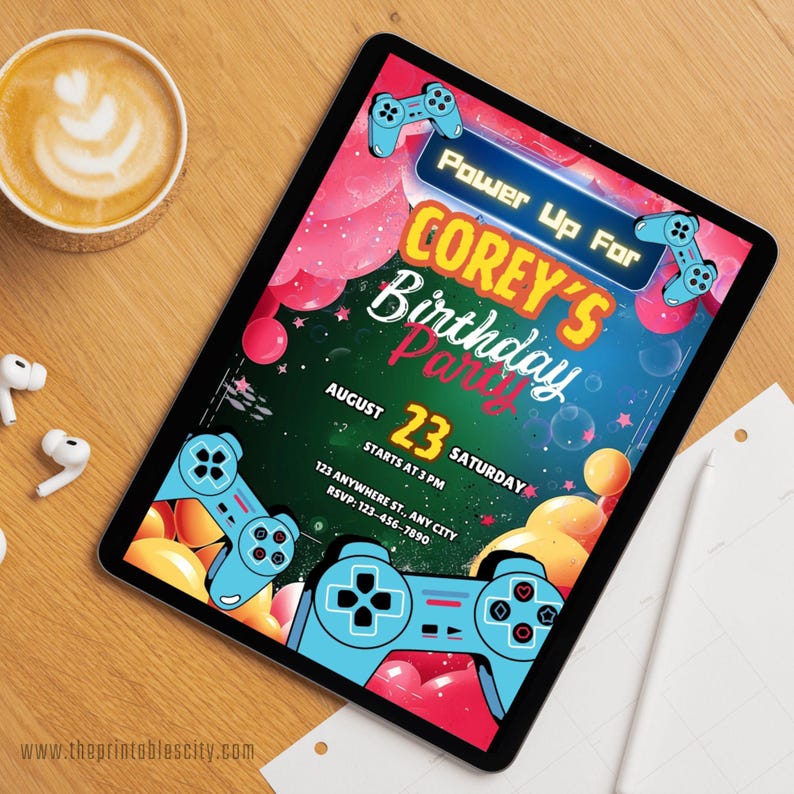 Editable Video Game Party Invitation for Birthday Party Printable Gamer