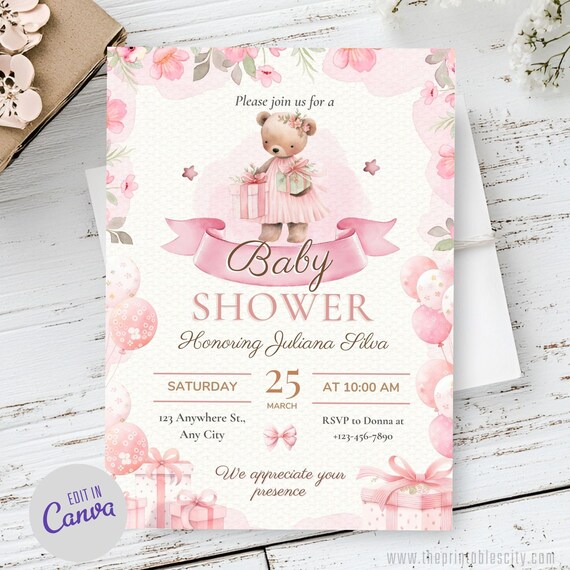 → View on Etsy: Editable We Can Bearly Wait Baby Shower Invitation Template for Girl, Teddy Bear Balloon Invite, Its A Girl Evite, Baby Shower Party Digital Editable We Can Bearly Wait Baby Shower Invitation Template for Girl, Teddy Bear Balloon Invite, Its A Girl Evite, Baby Shower Party Digital