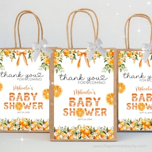 Editable Baby Shower Template, A Little Cutie Is On The Way Party Favor, Little Cutie Baby Shower Goody Bag Label, Orange Baby Shower Favor