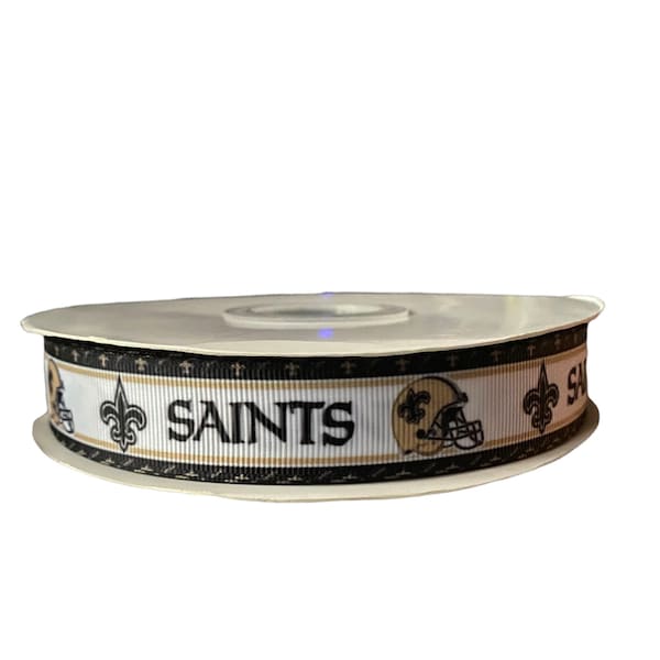 Saints Inspired sports team 7/8” grosgrain ribbon. New Orleans inspired grosgrain ribbon. DIY craft supply ribbon.