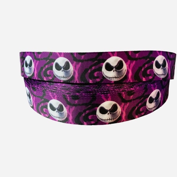 Nightmare before Christmas Inspired 7/8” grosgrain ribbon. Jack Skellington inspired grosgrain ribbon. DIY craft supply ribbon.