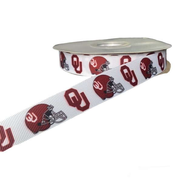 Oklahoma Sooners White Background Grosgrain Ribbon, Choose Length,  DIY craft supply