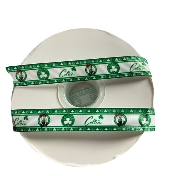 Boston Inspired sports team 7/8” grosgrain ribbon. Basketball inspired grosgrain ribbon. DIY craft supply ribbon by the yard