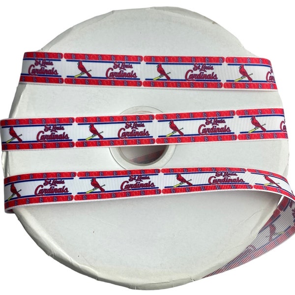 St Louis Inspired sports team 7/8” grosgrain ribbon. Cardinals Inspired grosgrain ribbon. DIY craft ribbon.