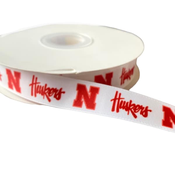 Huskers -college Inspired sports team 7/8” grosgrain ribbon. Nebraska inspired grosgrain ribbon. DIY craft ribbon.