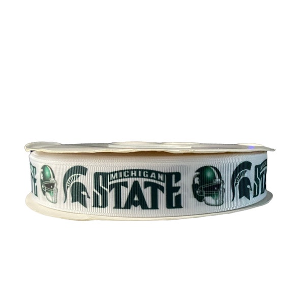 Michigan Inspired sports team 7/8” grosgrain ribbon. College inspired grosgrain ribbon. Spartan inspired ribbon. DIY craft supply ribbon.