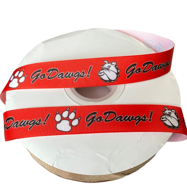 Georgia Inspired sports team 7/8” grosgrain ribbon. College inspired grosgrain ribbon. Go Dawgs ribbon. DIY craft ribbon.