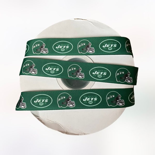 Jets Inspired sports team 7/8” grosgrain ribbon. NY inspired grosgrain ribbon. Hairbow ribbon. DIY craft supply ribbon.