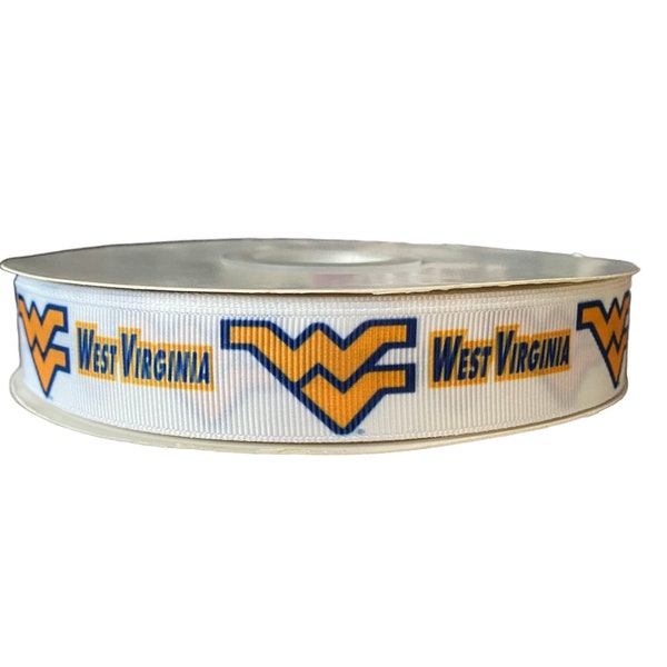 West Virginia -college Inspired sports team 7/8” grosgrain ribbon. Mountaineers inspired grosgrain ribbon. DIY craft ribbon.