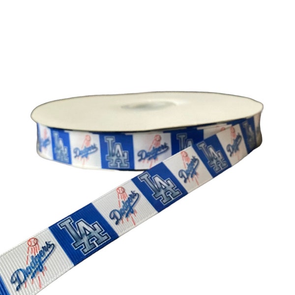 Dodgers Inspired sports team 7/8” grosgrain ribbon. Los Angeles inspired grosgrain ribbon. DIY craft supply ribbon. Ribbon by the yard.