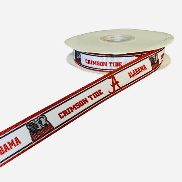 Alabama inspired - College Ribbon by the yard 7/8” Grosgrain Ribbon-College Sports Ribbon-Roll Tide-DIY Craft Supply-Hairbows-Sports Bows