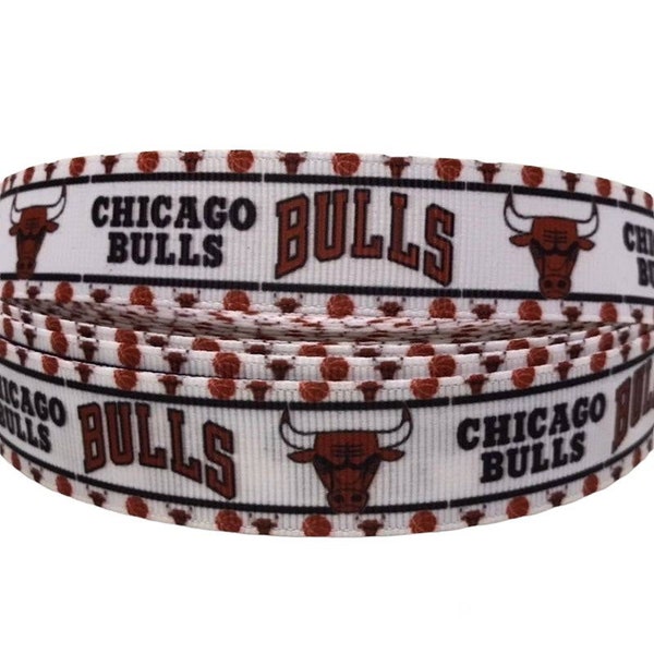 Bulls Inspired sports team 7/8” grosgrain ribbon. Chicago inspired grosgrain ribbon. DIY craft supply ribbon by the yard.