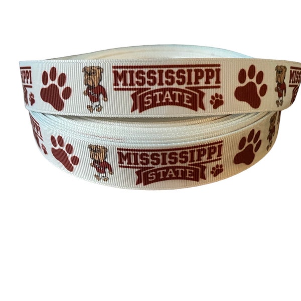 Mississippi college Inspired sports team 7/8” grosgrain ribbon. Mississippi State inspired grosgrain ribbon. DIY craft ribbon.