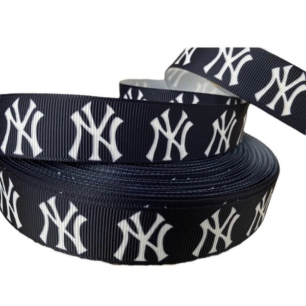 Yankees Inspired sports team 7/8” grosgrain ribbon. New York inspired grosgrain ribbon. DIY craft supply ribbon. Ribbon by the yard.
