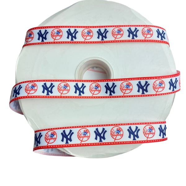 Yankees Inspired sports team 7/8” grosgrain ribbon. New York inspired grosgrain ribbon. DIY craft supply ribbon. Ribbon by the yard.