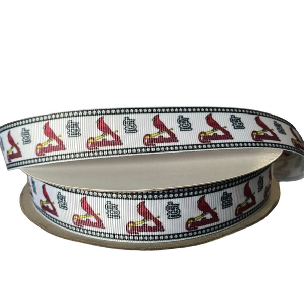 St Louis Inspired sports team 7/8” grosgrain ribbon. Cardinals Inspired grosgrain ribbon. DIY craft ribbon.