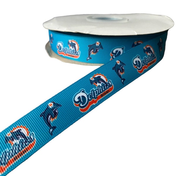 Miami sports team Inspired 7/8” grosgrain ribbon. Dolphins inspired grosgrain ribbon. DIY craft supply ribbon.