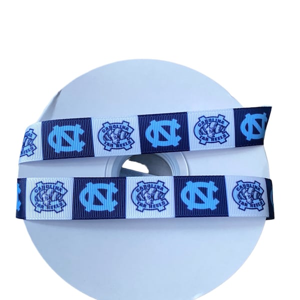 North Carolina college Inspired sports team 7/8” grosgrain ribbon. Tarheels Inspired grosgrain ribbon. DIY craft ribbon.