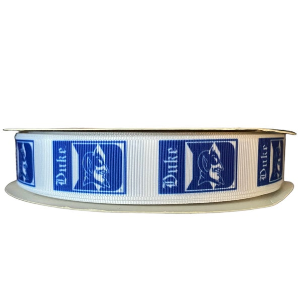 Duke Inspired sports team 7/8” grosgrain ribbon. Blue Devils inspired grosgrain ribbon. DIY craft supply ribbon.