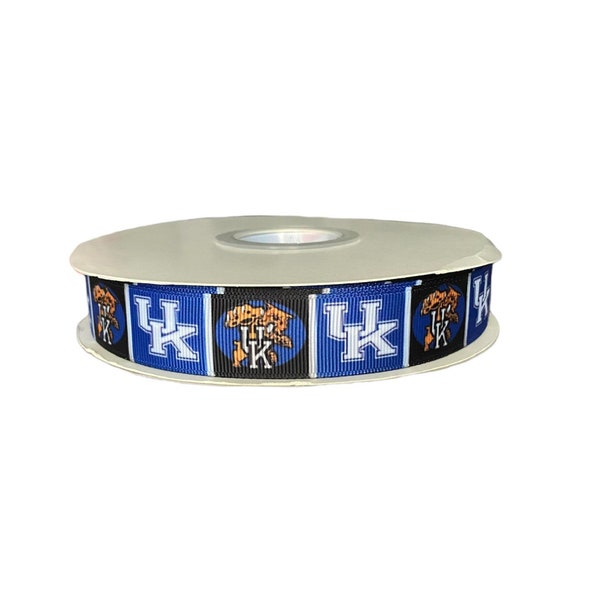 Kentucky Inspired sports team 7/8” grosgrain ribbon. Wildcats inspired grosgrain ribbon. DIY craft supply ribbon.