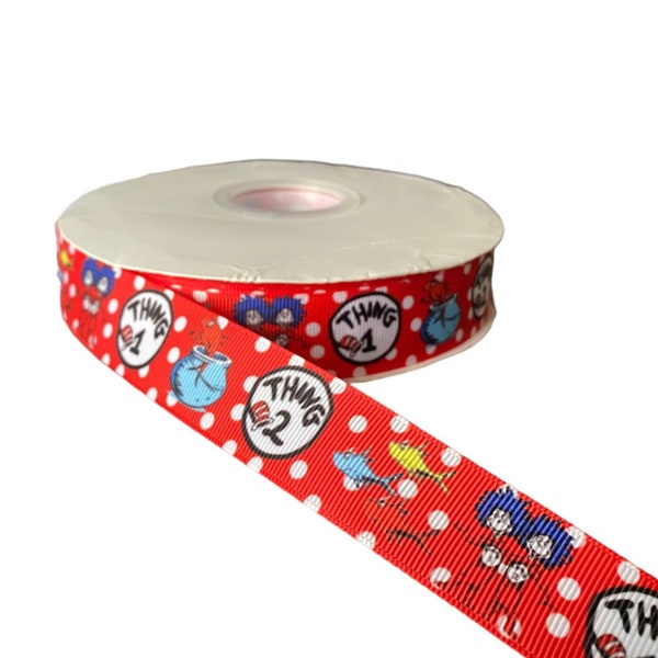 Dr. Seuss Inspired 1” grosgrain ribbon. Thing 1  & 2 inspired grosgrain ribbon. DIY craft decoration supply ribbon by the yard