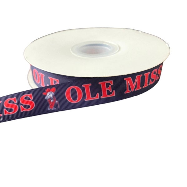 Ole Miss-college Inspired sports team 7/8” grosgrain ribbon. Rebels inspired grosgrain ribbon. DIY craft ribbon.