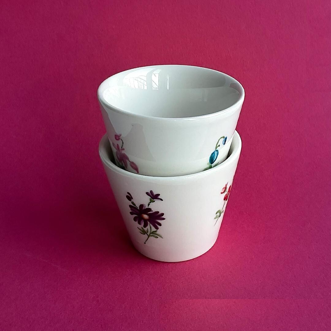 Small Mugs Less Small Porcelain Handleless Mugs Modern Floral Blossom Design Hand ...