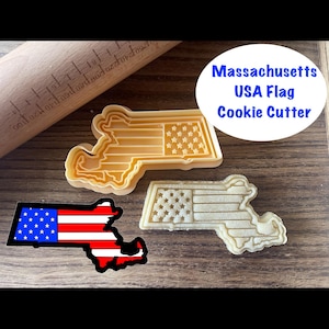 Massachusetts Cookie Cutter, USA Flag Cookie Cutter and Stamp
