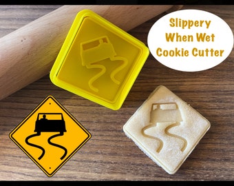 Slippery When Wet Cookie Cutter, Traffic, School, Road Sign, Cookie Cutter and Stamp