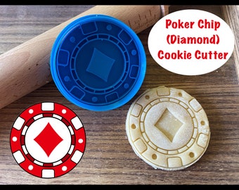 Poker Chip Cookie Cutter, Gambling Theme, Las Vegas, Luck, Diamond, Cookie Cutter and Stamp