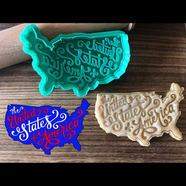 USA Cookie Cutter, United States, America, Patriotic, Fourth of July Cookie Cutter and Stamp