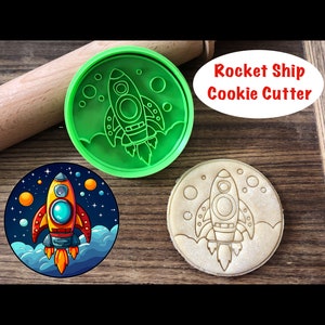 Rocket Ship Cookie Cutter, Space, Planet, Moon, Science, Sci-Fi, Cookie Cutter and Stamp