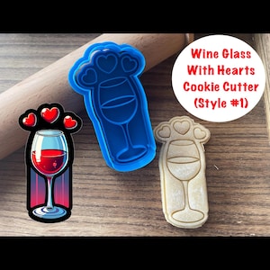 Wine Glass Cookie Cutter, Heart, Anniversary Cookie Cutter and Stamp