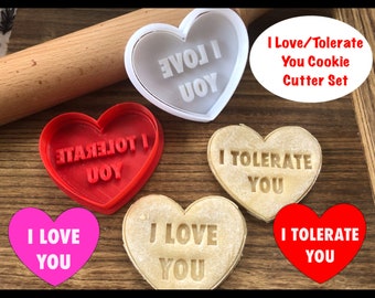 Valentine&#39;s Day Cookie Cutter, Love, Heart, Tolerate, For Him, For Her, Funny, Cookie Cutter and Stamp Set