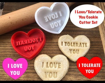 Valentine's Day Cookie Cutter, Love, Heart, Tolerate, For Him, For Her, Funny, Cookie Cutter and Stamp Set