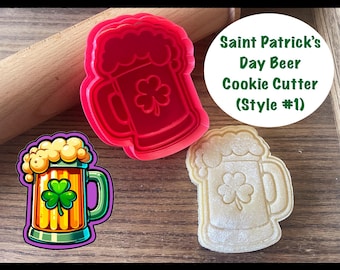 Saint Patrick's Day Cookie Cutter, Shamrock, Beer Mug Cookie Cutter and Stamp