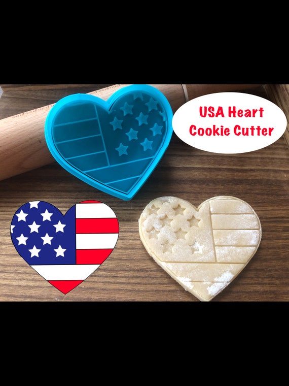 USA Cookie Cutter, Flag, Heart, United States, Independance Day, 4th of July, Patriotic, Cookie Cutter and Stamp