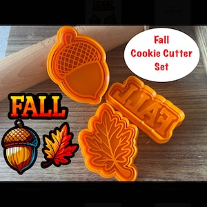Fall Cookie Cutter Set, Autumn, Acorn, Leaf, Cookie Cutter and Stamp