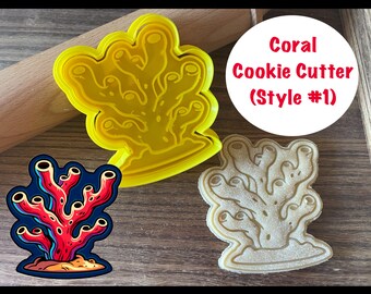 Cortador de galletas de coral, playa, océano, verano, cortador de galletas y sello