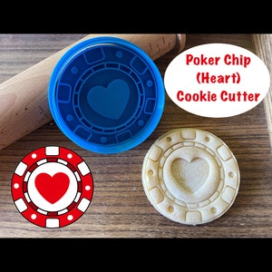 Poker Chip Cookie Cutter, Gambling Theme, Las Vegas, Luck, Heart, Cookie Cutter and Stamp