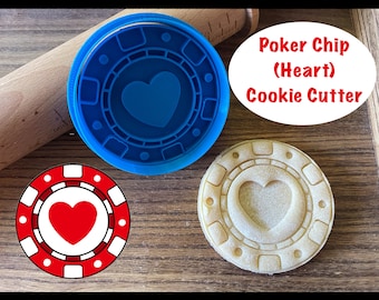 Poker Chip Cookie Cutter, Gambling Theme, Las Vegas, Luck, Heart, Cookie Cutter and Stamp